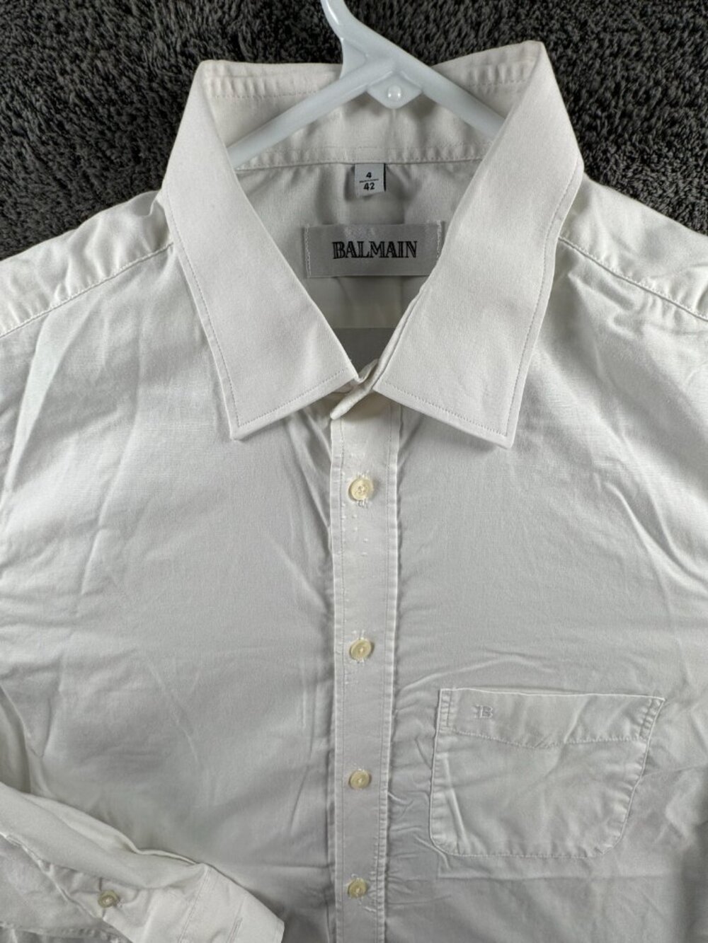 Balmain Men Button Up Long Sleeve White Shirt Cotton Large 4 (42) Designer
